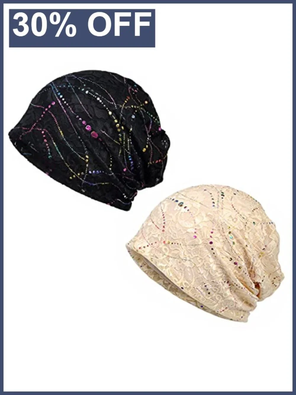 Lace Cotton Slouchy Beanie Hat Scarf 2pk Sleep Cap Chemo Headwear